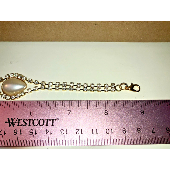 Art Deco Faux Pearl Rhinestone Tennis 9" Bracelet Vintage! - Picture 7 of 7